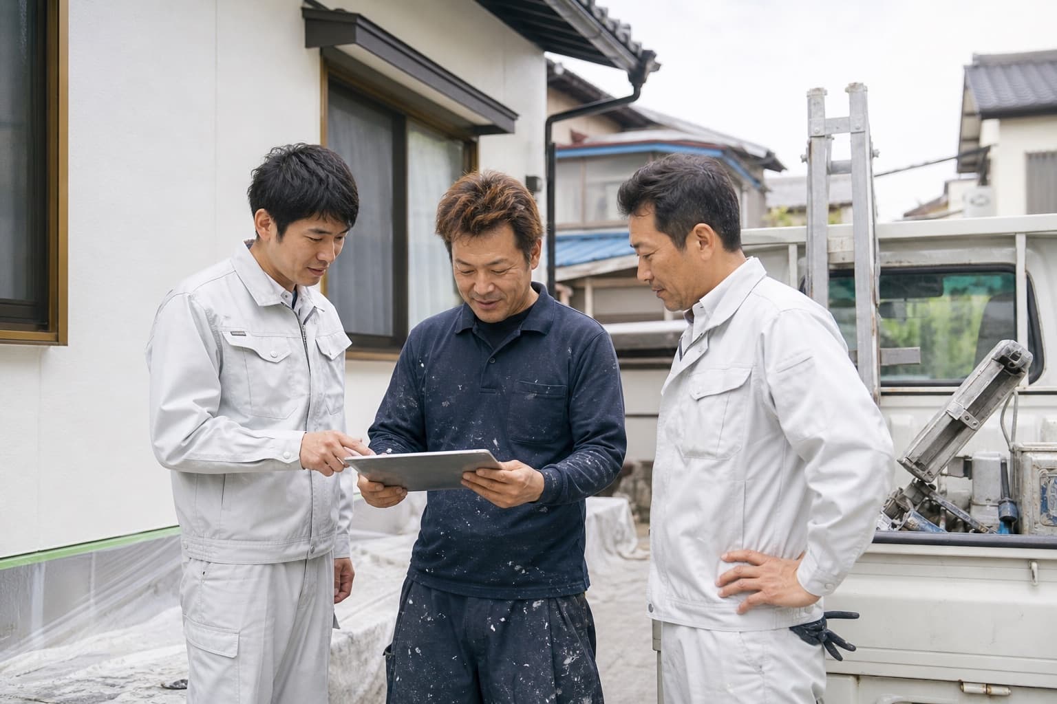 現場で打ち合わせをする地域事業者のイメージ